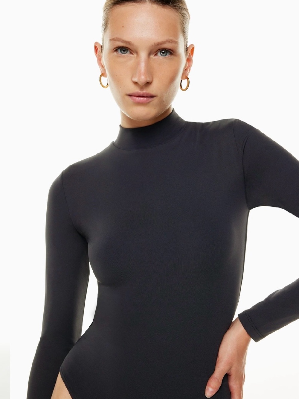 Babaton Black Mock-Neck Long-Sleeve Bodysuit